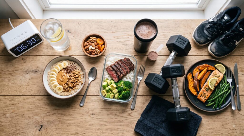healthy daily meal and workout routine for weight gain and muscle building