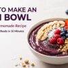Homemade acai bowl with banana, berries, granola, coconut, and chia seeds