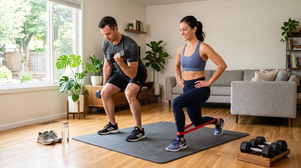 home workout for weight loss using dumbbells resistance bands and bodyweight exercises