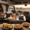 Long-haul trucker kitchen with homemade meals and compact cooking equipment