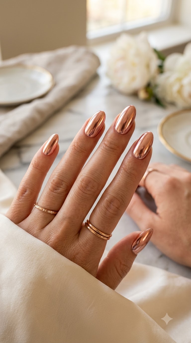 Rose Gold Chrome Nails