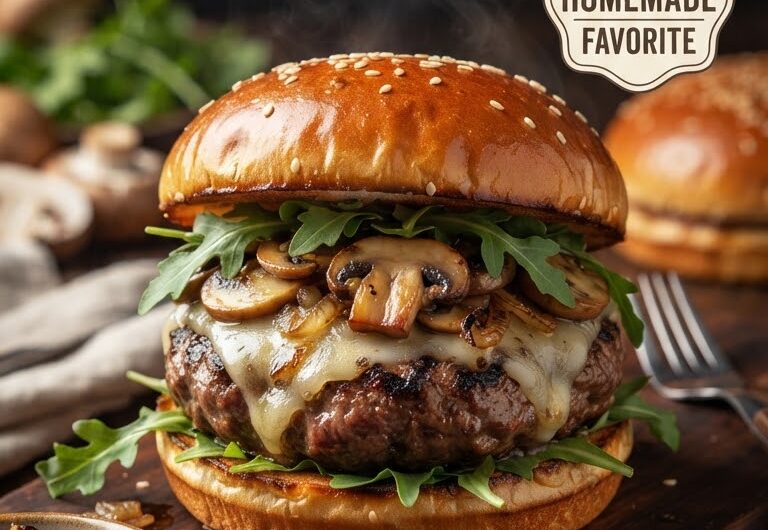 Mushroom Swiss Burger Recipe: Juicy Beef, Sautéed Mushrooms & Melted Swiss Cheese