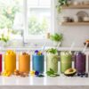 Nutrient-dense smoothie ingredients with fruit, protein, healthy fats, and superfoods