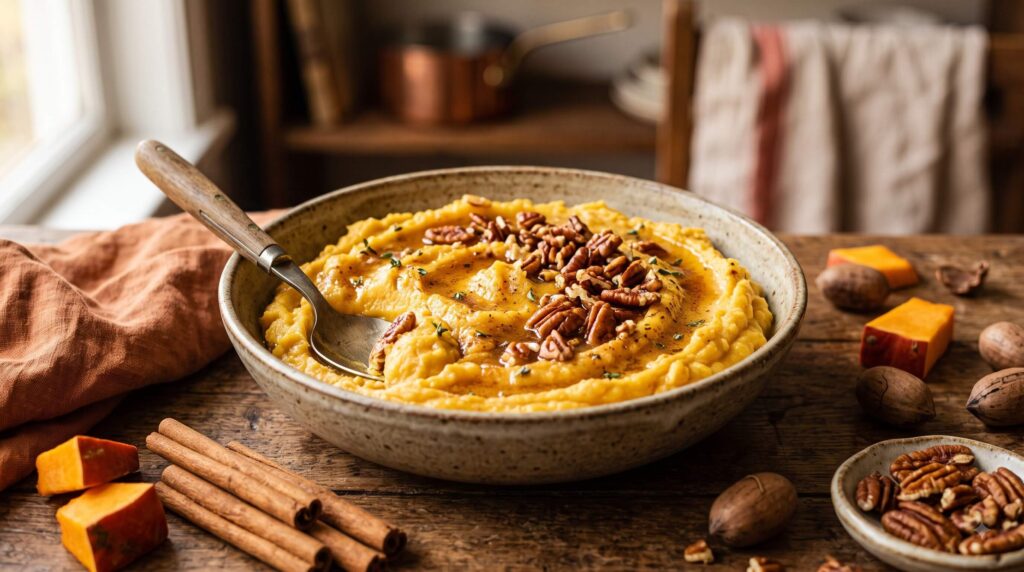 Golden spiced pumpkin mash with toasted pecans and ghee