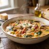 Creamy Tuscan white bean and sausage crockpot soup with kale and Parmesan