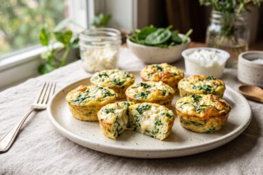 Homemade copycat Starbucks spinach and feta egg bites with a soft custardy texture