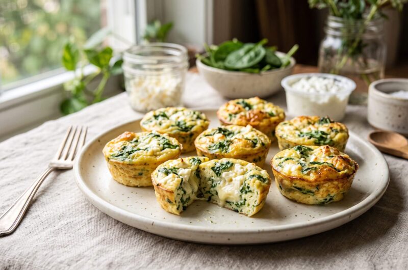 Homemade copycat Starbucks spinach and feta egg bites with a soft custardy texture