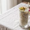 Tragacanth Gum Cooler with creamy milk, basil seeds, pistachios, almonds, and saffron