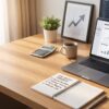 Lazy side hustle and passive income ideas shown in a modern home office with laptop, smartphone, and financial planning tools.