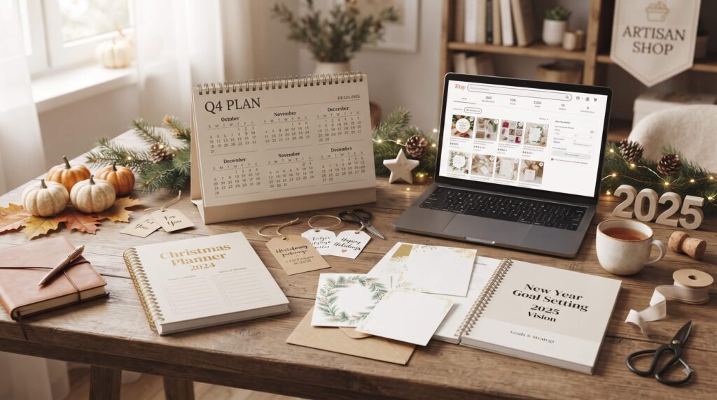 Etsy Q4 holiday selling timeline from October through December and New Year