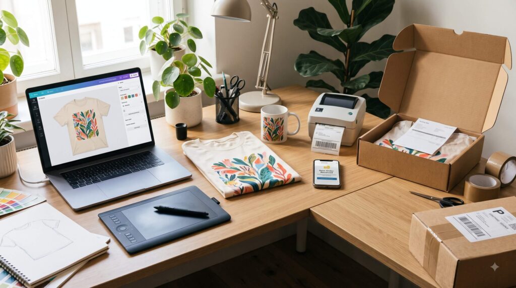 Print on demand workflow from creating a design to selling and shipping products