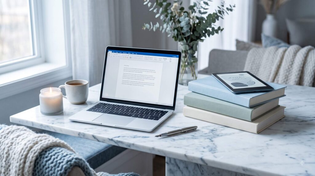 Organized laptop spreadsheet dashboard and research workspace for a quiet online data side hustle
