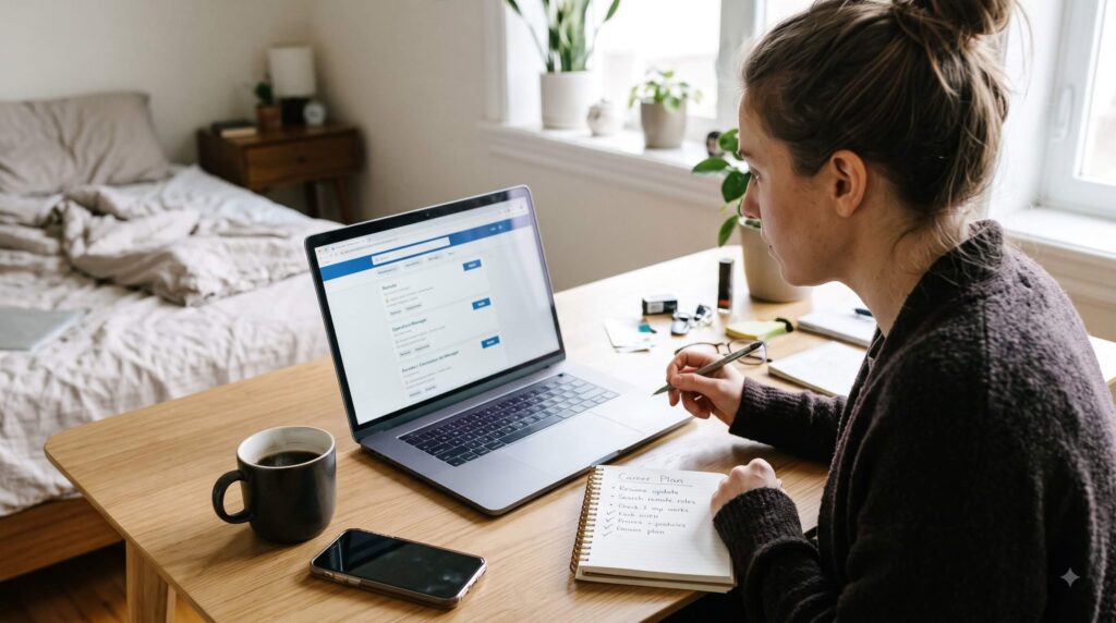 Professional researching legitimate remote job opportunities and planning a high-paying work-from-home career.