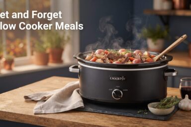 Set and forget slow cooker meal with tender beef, potatoes, carrots and onions in a Crockpot