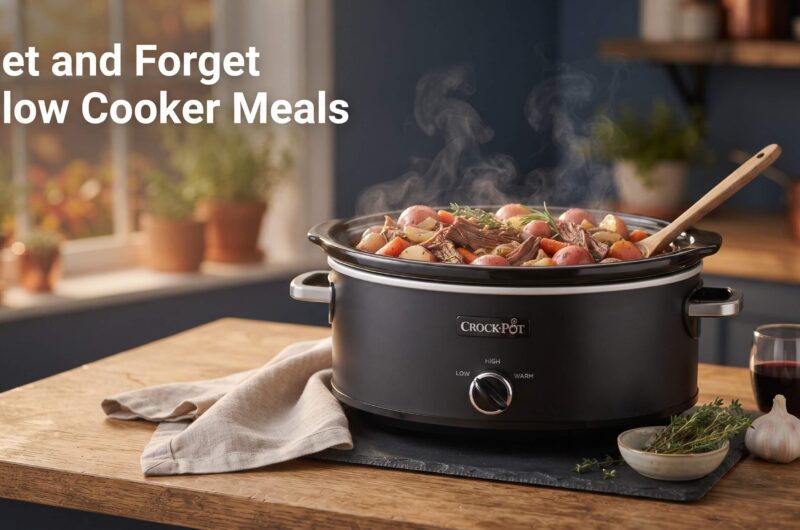 Set and forget slow cooker meal with tender beef, potatoes, carrots and onions in a Crockpot